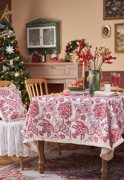 Flower Pattern Tablecloth for Holiday Decoration, Square Tablecloth for Round Table, Large Cotton Rectangle Tablecloth for Home Decoration, Farmhouse Table Cloth Dining Room Table-artworkcanvas