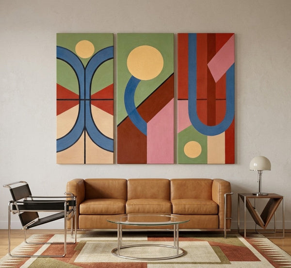 Multi Panel Canvas Art, Large Group Paintings, Geometric Abstract Paintings, Modern Paintings for Living Room-artworkcanvas