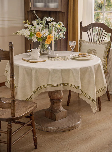 Cream Color Table Cover for Dining Room Table, French Style Tablecloth for Dining Table, Modern Rectangle Tablecloth for Oval Table-artworkcanvas