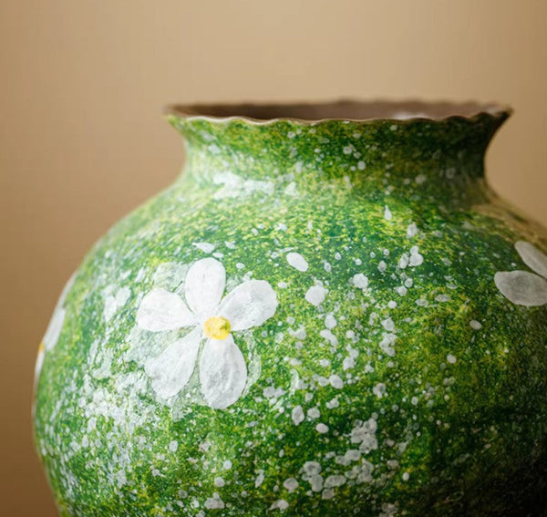 Centerpiece on Dining Table, Handmade Water Holding Flower Vases, Modern Pottery Flower Vases, Pottery Bud Vases, Large Green Flower Vases on Table-artworkcanvas