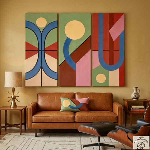 Multi Panel Canvas Art, Large Group Paintings, Geometric Abstract Paintings, Modern Paintings for Living Room-artworkcanvas