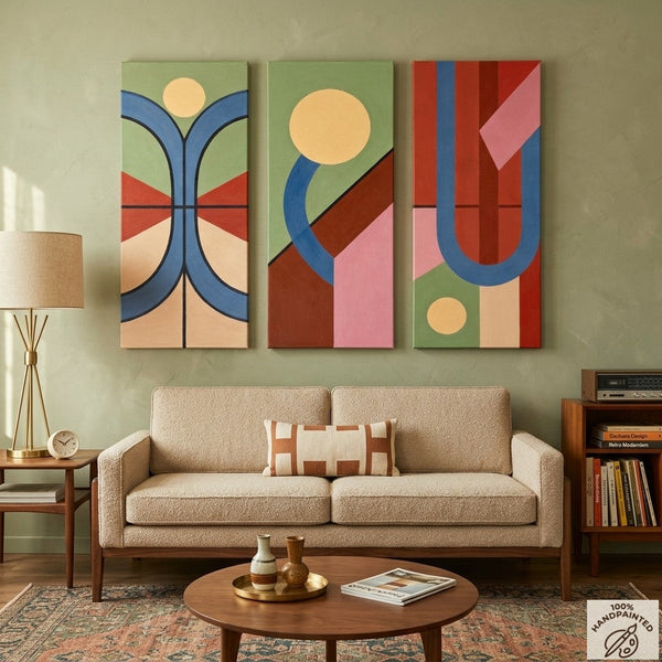 Multi Panel Canvas Art, Large Group Paintings, Geometric Abstract Paintings, Modern Paintings for Living Room-artworkcanvas