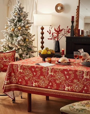Forest Deer Red Table Covers, Square Tablecloth for Kitchen, Long Modern Rectangular Tablecloth for Dining Room Table, Extra Large Tablecloth for Round Table-artworkcanvas