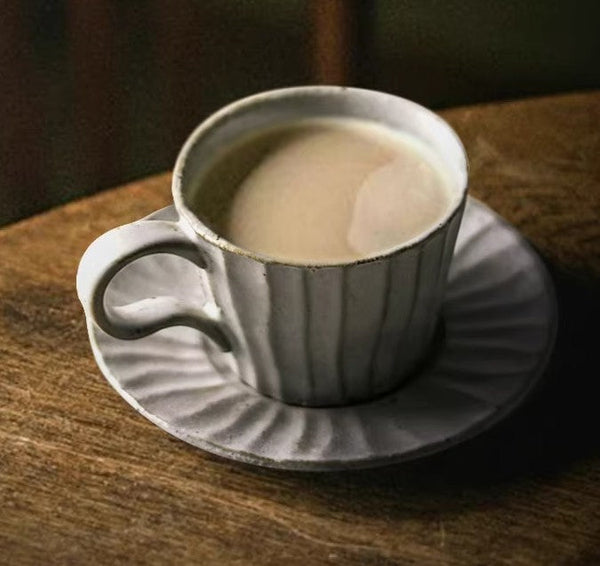 Handmade Pottery Coffee Cup, Creative Ceramic Coffee Cup with Saucer, Unique Tea Cup and Saucer, Modern Tea Cup Set for Afternoon Tea-artworkcanvas