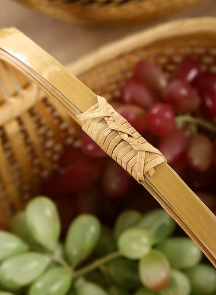 Natural Hand-woven Bamboo Basket, Natural Fruit Basket Kitchen Storage Baskets, Extra Large Picnic Food Basket with Handle, Lovely Bamboo Baskets for Vegetable-artworkcanvas