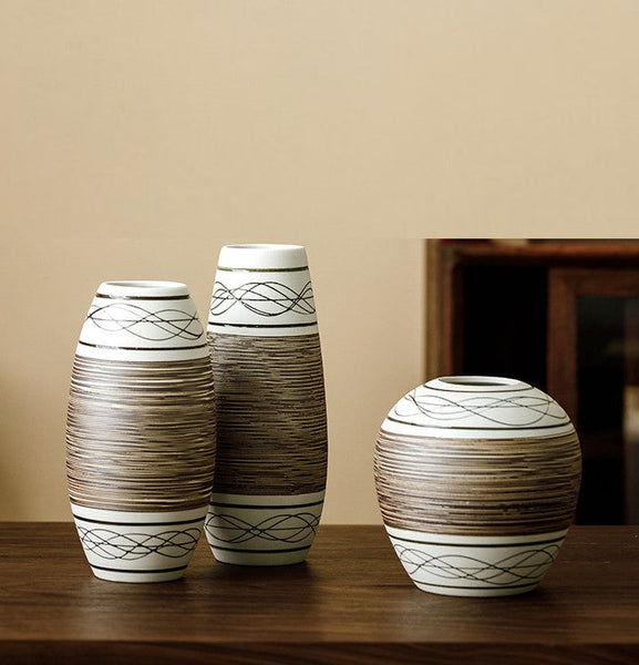 Centerpiece on Dining Table, Handmade Pottery Flower Vases Urn, Large Flower Vase on Table, Modern Bouquet Flower Vases, Water Holding Flower Vases-artworkcanvas