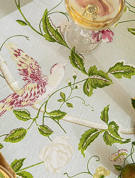 Singing Bird Tablecloth for Round Table, Kitchen Table Cover, Flower Table Cover for Dining Room Table, Modern Rectangle Tablecloth Ideas for Oval Table-artworkcanvas