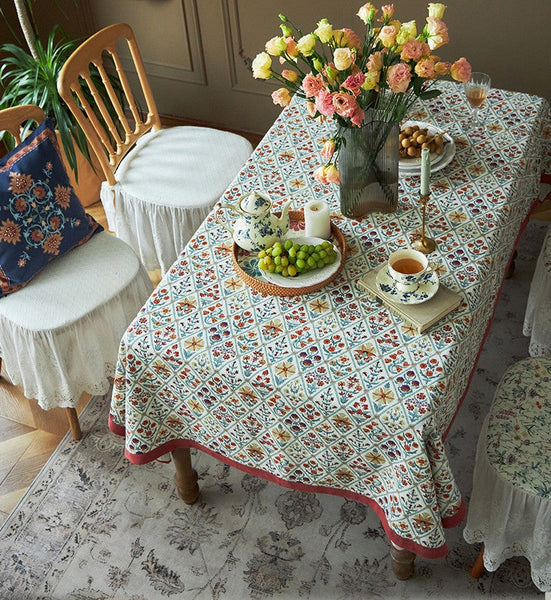 Large Rectangle Tablecloth for Home Decoration, Square Tablecloth for Round Table, Farmhouse Table Cloth Dining Room Table, Flower Pattern Tablecloth-artworkcanvas