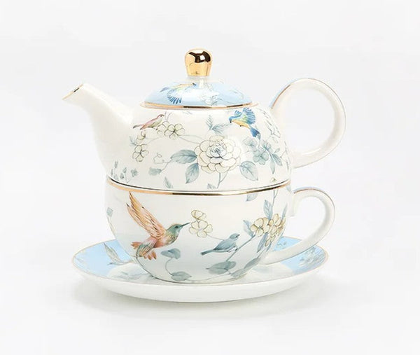 Stackable Teapot and Cup Set, Ceramic Tea Pot with Integrated Cup, Porcelain Teapot with Matching Cup and Saucer in Gift Box, Mother-and-Baby Teapot with Matching Saucer-artworkcanvas