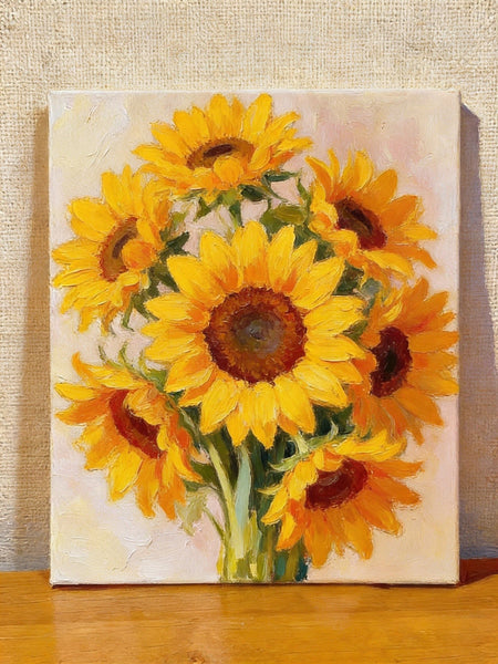 Original Still Life Paintings, A Bunch of Blooming Sunflowers, Hand Painted Canvas Art, Original Flower Paintings, Small Canvas Artwork-artworkcanvas