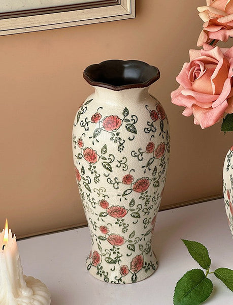 Rustic Porcelain Flower Vases, Handmade Water Holding Flower Vases, Ceramic Bouquet Vases, Tall Flower Vases on Table-artworkcanvas