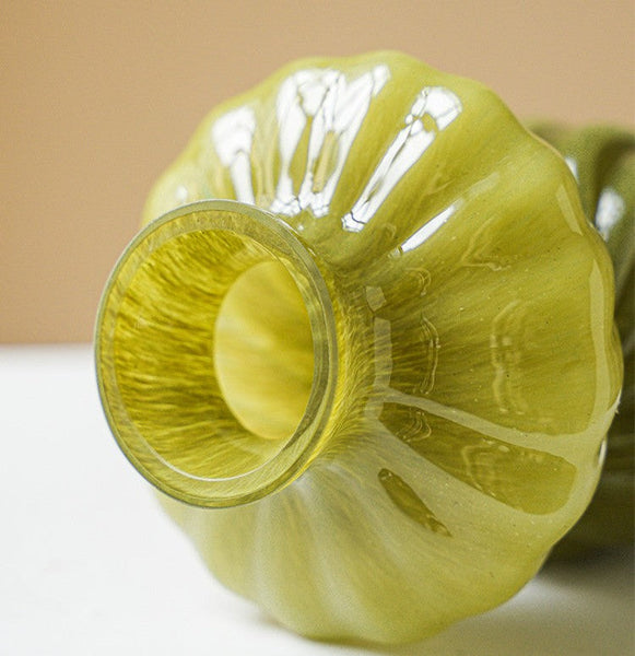 Handmade Contemporary Glass Vases, Modern Green Vases for Living Room, Mid Century Vases for Flowers, Unique Decorative Glass Vase, Centerpiece Vases on Table-artworkcanvas