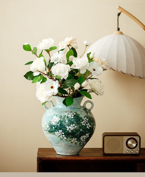 Centerpiece on Dining Table, Handmade Water Holding Flower Vases, Large Flower Vases on Table, Modern Pottery Flower Vases, Pottery Bud Vases-artworkcanvas