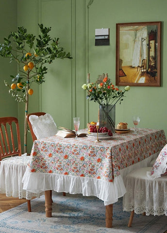 Extra Large Rectangle Tablecloth for Dining Room Table, Natural Spring Flower Farmhouse Table Cloth, Flower Pattern Cotton Tablecloth, Square Tablecloth for Round Table-artworkcanvas