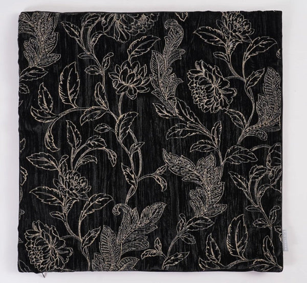 Contemporary Modern Sofa Pillows, Black Embroidery Flower Pattern Pillows for Couch, Decorative Throw Pillows for Bedroom, Large Modern Sofa Pillow for Dining Room-artworkcanvas