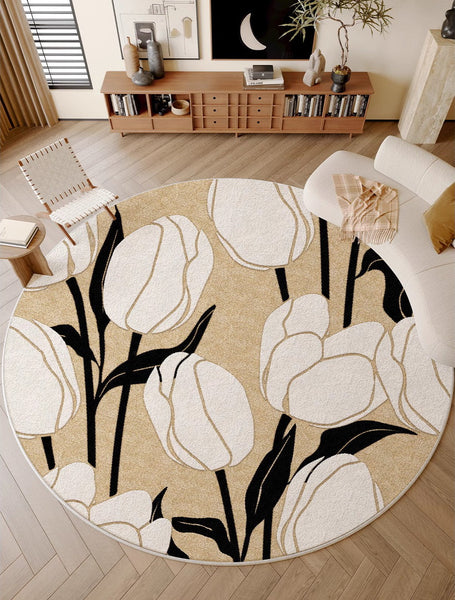 Tulip Circular Modern Rugs under Chairs, Geometric Round Rugs for Dining Room, Bedroom Abstract Modern Area Rugs, Contemporary Modern Rugs for Living Room-artworkcanvas