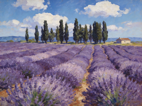 On Canvas Small Paintings, Rural Provence Idyll, Lavender Fields, Trees, and a Cottage, Landscape Canvas Paintings, Simple Painting Ideas, Hand Painted Wall Art, Small Wall Paintings-artworkcanvas