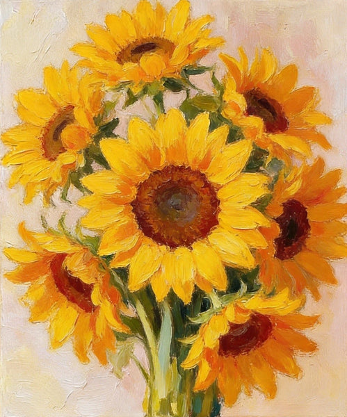 Original Still Life Paintings, A Bunch of Blooming Sunflowers, Hand Painted Canvas Art, Original Flower Paintings, Small Canvas Artwork-artworkcanvas