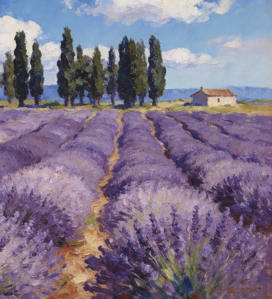 On Canvas Small Paintings, Rural Provence Idyll, Lavender Fields, Trees, and a Cottage, Landscape Canvas Paintings, Simple Painting Ideas, Hand Painted Wall Art, Small Wall Paintings-artworkcanvas
