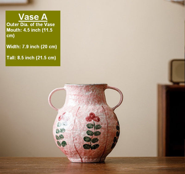 Handmade Water Holding Flower Vases, Rustic Pottery Flower Vases, Small Flower Vases on Table, Pink Bud Vases-artworkcanvas