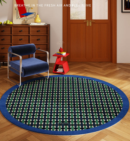 Abstract Contemporary Round Rugs under Chairs, Mid Century Circular Rugs for Bedroom, Modern Rugs for Dining Room, Geometric Modern Rugs for Living Room-artworkcanvas