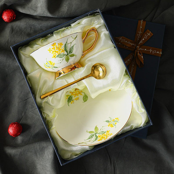 British Royal Ceramic Tea Cups for Traditional Afternoon Tea, 7.4 oz Floral Ceramic Coffee Cup and Saucer, Flower Tea Cup and Saucer Set, Porcelain Tea Cup and Saucer Set in Gift Box-artworkcanvas