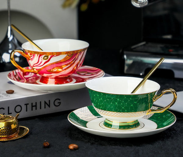 Ceramic Coffee Cup with Saucer, Beautiful British Tea Cup and Saucer, 6.8 oz Tea Cup and Saucer Set of of 2 Cups in Gift Box, 8 Ounce Porcelain Tea Cup Saucer Set-artworkcanvas