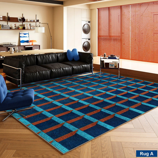 Mid Century Modern Rugs, Bedroom Modern Floor Carpet, Blue Modern Rug Designs, Contemporary Modern Rugs for Dining Room, Living Room Rug Ideas-artworkcanvas