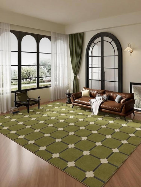 Minimalist Geometric Rugs for Living Room, Green Absract Rugs for Bedroom, Living Room Contemporary Modern Rugs, Mid Century Modern Rugs-artworkcanvas