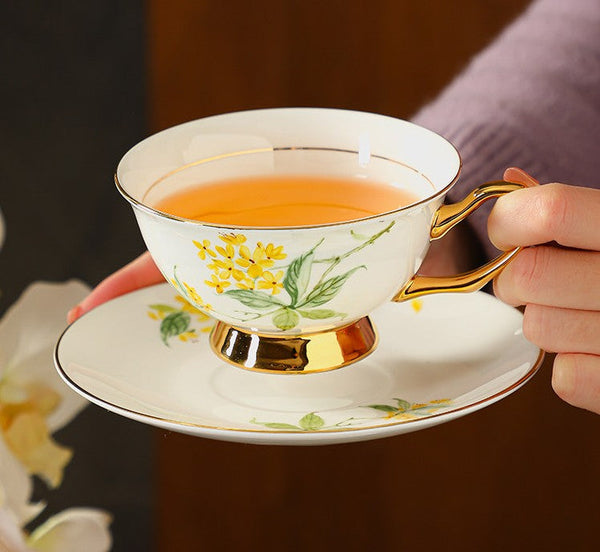 Elegant Floral Ceramic Coffee Cup and Saucer, 7.4 oz Flower Tea Cup and Saucer Set, British Royal Ceramic Tea Cups for Traditional Afternoon Tea, Porcelain Tea Cup and Saucer Set in Gift Box-artworkcanvas