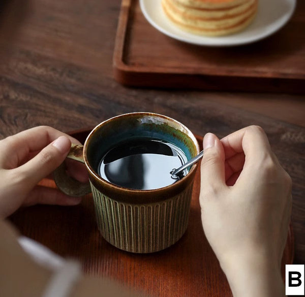 Large Modern Handmade Pottery Coffee Cup, Large Capacity Coffee Mugs, Unique Tea Cup, Creative Brown Green Ceramic Coffee Mugs-artworkcanvas