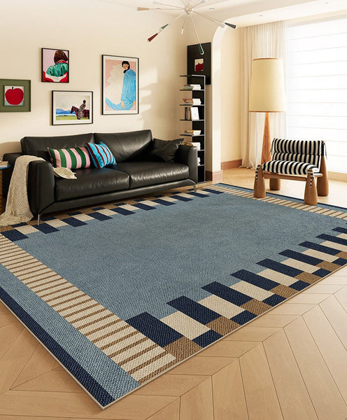 Geometric Modern Area Rugs, Modern Living Room Rug Ideas, Mid Century Contemporary Rugs, Blue Modern Rugs for Dining Room-artworkcanvas