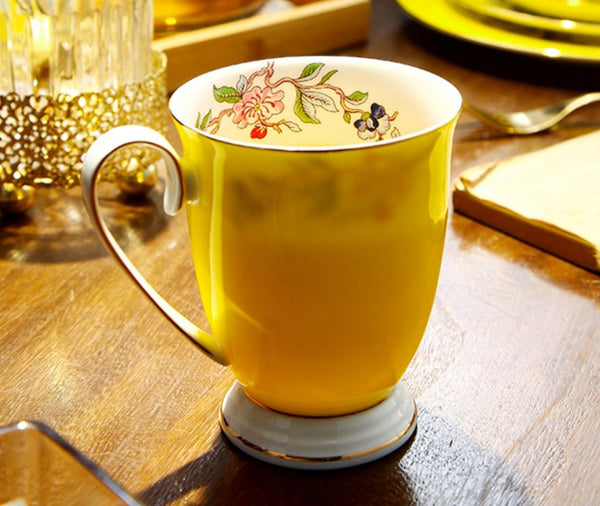 Creative Yellow Bone China Porcelain Tea Cup, Elegant Yellow Ceramic Mug, Unique Royal Ceramic Mugs, Beautiful British Tea Cups-artworkcanvas