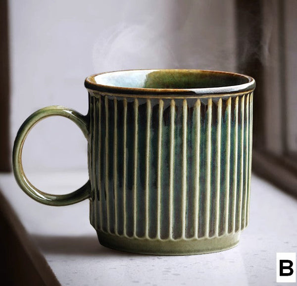 Unique Tea Cup, Creative Brown Green Ceramic Coffee Mugs, Large Modern Handmade Pottery Coffee Cup, Large Capacity Coffee Mugs-artworkcanvas