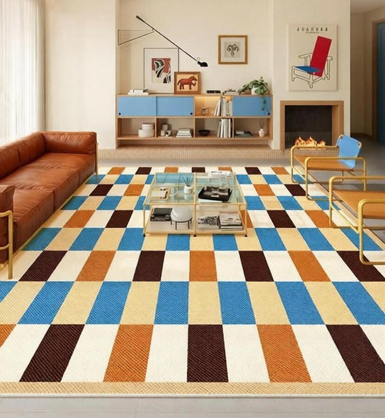 Mid Century Modern Rugs, Modern Living Room Rug Ideas, Geometric Contemporary Area Rugs, Colorful Modern Rugs for Bedroom-artworkcanvas