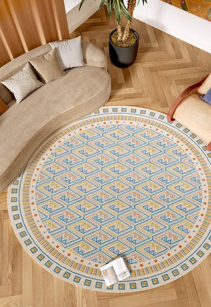 Abstract Contemporary Round Rugs for Dining Room, Circular Modern Rugs for Bathroom, Geometric Modern Rug Ideas for Living Room, Modern Rugs for Children's Room-artworkcanvas