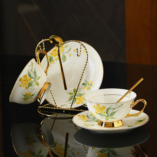 British Royal Ceramic Tea Cups for Traditional Afternoon Tea, 7.4 oz Floral Ceramic Coffee Cup and Saucer, Flower Tea Cup and Saucer Set, Porcelain Tea Cup and Saucer Set in Gift Box-artworkcanvas
