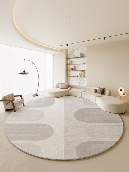 Abstract Modern Rugs for Living Room, Contemporary Round Rugs Next to Bed, Grey Geometric Carpets for Sale, Circular Rugs under Dining Room Table-artworkcanvas