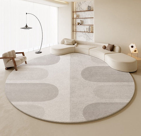 Abstract Modern Rugs for Living Room, Contemporary Round Rugs Next to Bed, Grey Geometric Carpets for Sale, Circular Rugs under Dining Room Table-artworkcanvas