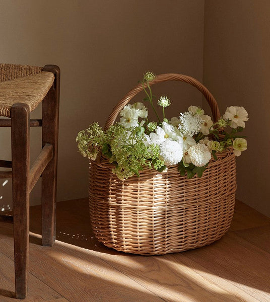 Hand-woven Wicker Storage Basket, Natural Fruit Basket, Storage Basket for Kitchen, Picnic Storage Basket with Handle, Willow Weaving Storage Basket for Shelves-artworkcanvas