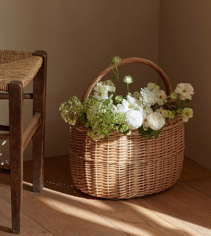 Hand-woven Wicker Storage Basket, Natural Fruit Basket, Storage Basket for Kitchen, Picnic Storage Basket with Handle, Willow Weaving Storage Basket for Shelves-artworkcanvas