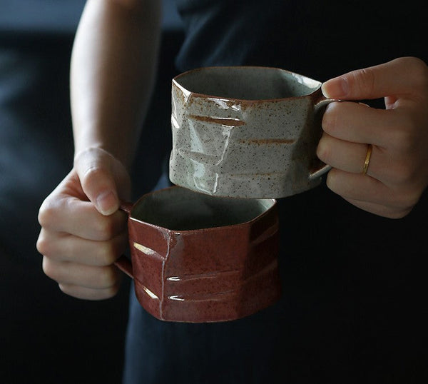Unique Tea Cup and Saucer, Modern Handmade Pottery Coffee Cup, Creative Ceramic Coffee Cup with Saucer, Tea Cup Set for Afternoon Tea-artworkcanvas