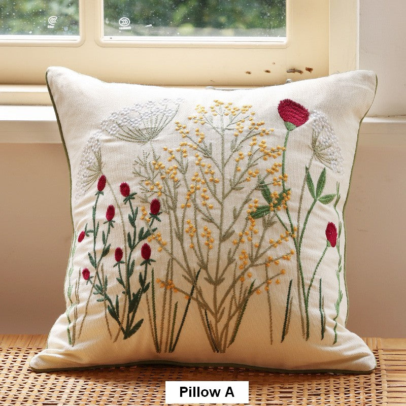 Farmhouse Decorative Pillows for Sofa, Embroider Flower Cotton Pillow Covers, Spring Flower Decorative Pillows for Bedroom, Decorative Pillows for Couch-artworkcanvas
