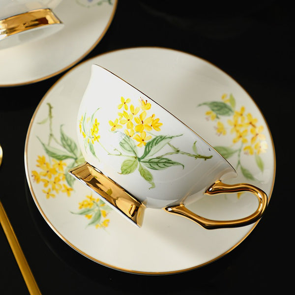 Porcelain Tea Cup Saucer Set, Unique Tea Cup and Saucer in Gift Box, 7.4 oz Floral Ceramic Coffee Cup with Saucer, Beautiful British Tea Cup and Saucer-artworkcanvas