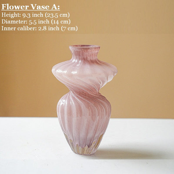 Modern Vases for Living Room, Mid Century Pink Vases for Flowers, Handmade Contemporary Glass Vases, Unique Decorative Glass Vase, Centerpiece Vases on Table-artworkcanvas