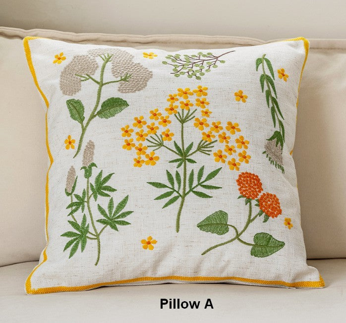 Decorative Pillows for Couch, Spring Flower Decorative Throw Pillows, Farmhouse Sofa Decorative Pillows, Embroider Flower Cotton Pillow Covers-artworkcanvas