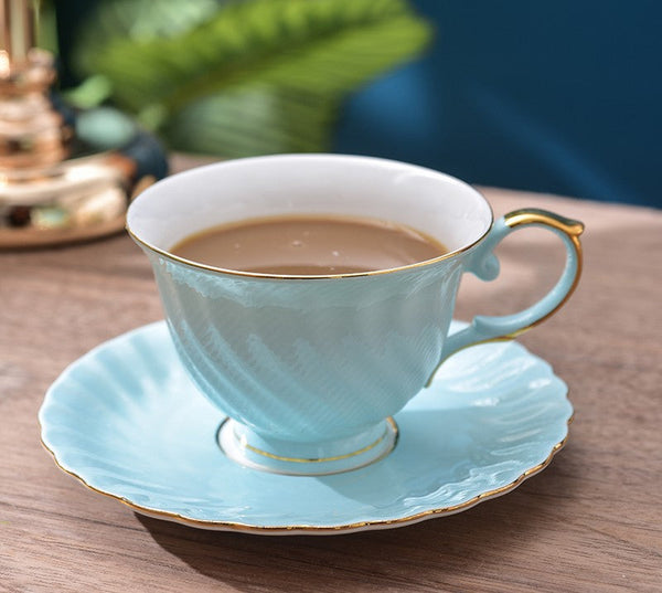 Elegant British Tea Cup and Saucer in Gift Box, Blue Porcelain Tea Cup Saucer Set, 8 oz British Ceramic Coffee Cups for Traditional Afternoon Tea-artworkcanvas
