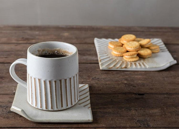 Coffee Cup and Saucer Set, Latte Coffee Cup, 10 oz Cappuccino Coffee Mug, Large Coffee Cup, Pottery Coffee Cups-artworkcanvas