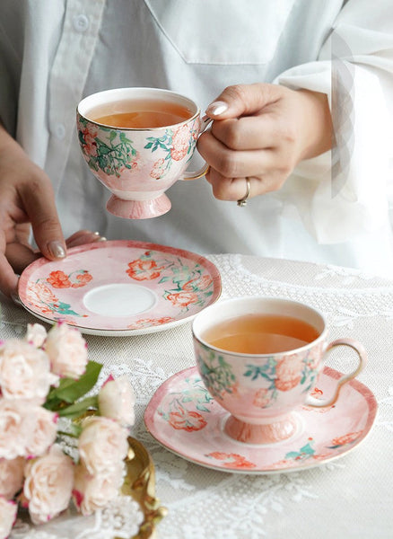 Porcelain Tea cups, British Tea Cup Set, Afternoon Tea Cup with Saucer Set, Elegant Coffee Cup, Porcelain Coffee Cups, Coffee Cup in Gift Box, Vintage Tea Cup Set-artworkcanvas