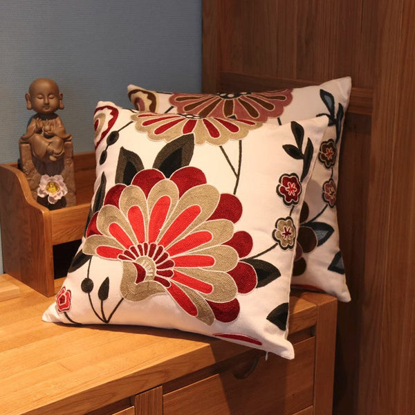 Decorative Pillows for Sofa, Flower Decorative Throw Pillows for Couch, Embroider Flower Cotton Pillow Covers, Farmhouse Decorative Throw Pillows-artworkcanvas